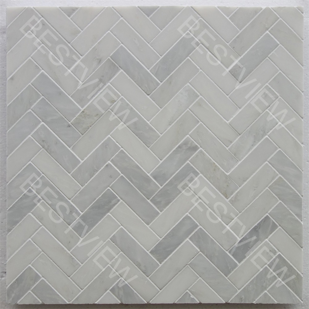  Oriental White Mosaic Polished 1"×3" Herringbone 