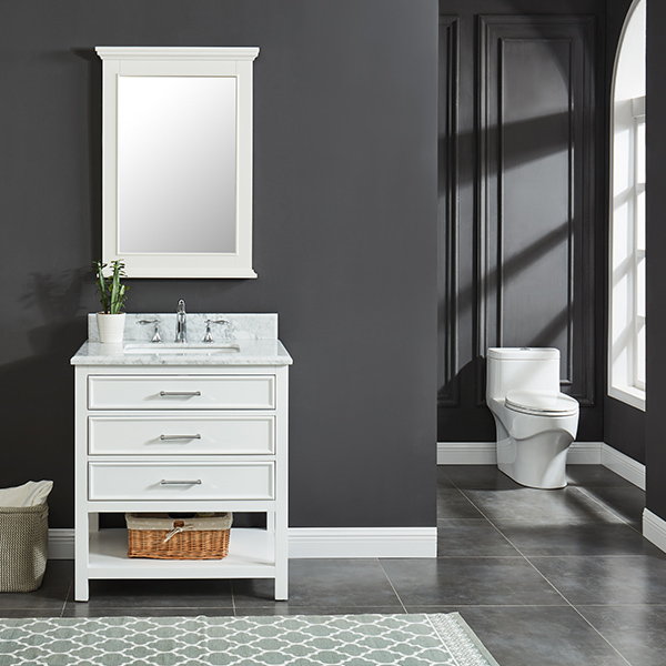 Manhattan 30-in Vanity Combo in White with 1in Thichness Authentic Italian Carrara Marble Top - PlusV2.0