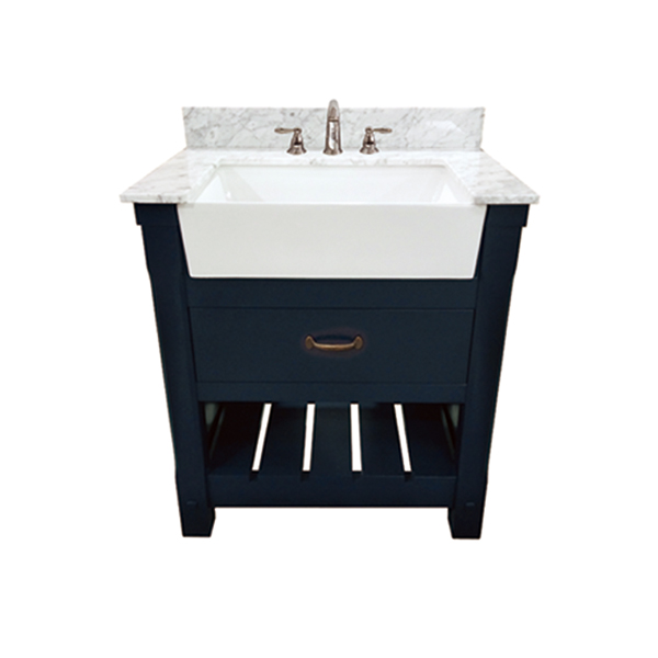 Farmington 30-in Vanity Combo in Navy Blue with 1in Thichness Authentic Italian Carrara Marble Top - Plus V2.0