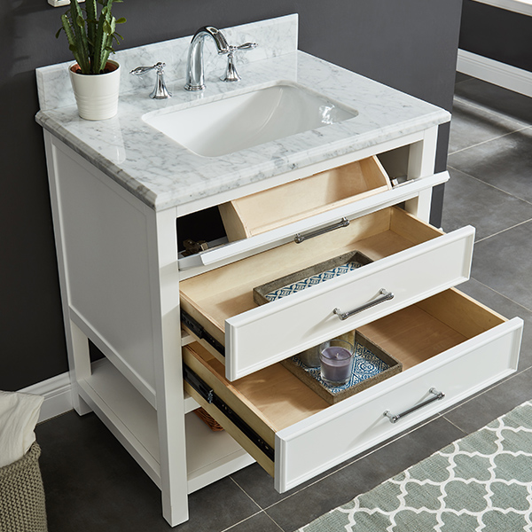 Manhattan 30-in Dove White Single Sink Bathroom Vanity with Carrara White Natural Marble Top- V1.0
