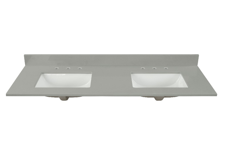 61-in Earth Gray Quartz Double Sink Bathroom Vanity Top