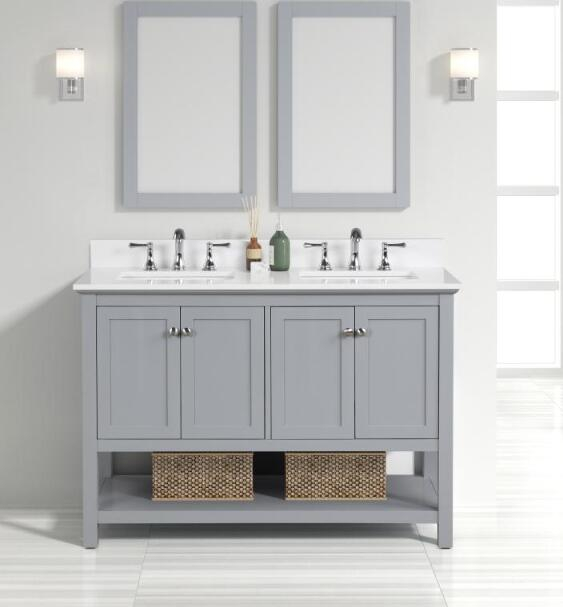 Calais 48-in Vanity Combo in Light Gray with Snow White Quartz Top 