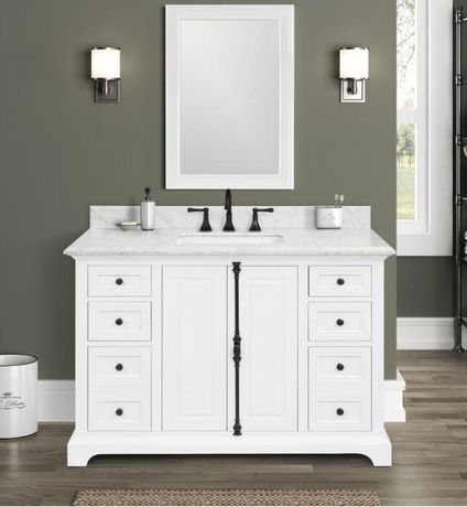 Icon 48-in White Single Sink Bathroom Vanity with Carrara Marble Vanity Top- V1.0