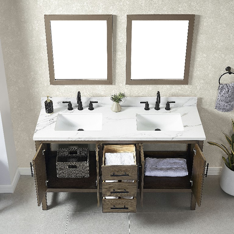 Solon 60-in Vanity ComboAntique Elm with Calacatta Sintered Stone Top