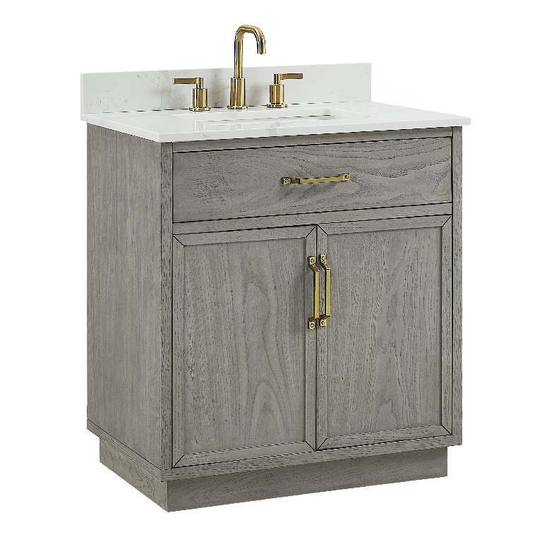 Denton 30-in Vanity Combo Nature Elm with Calacatta quartz top