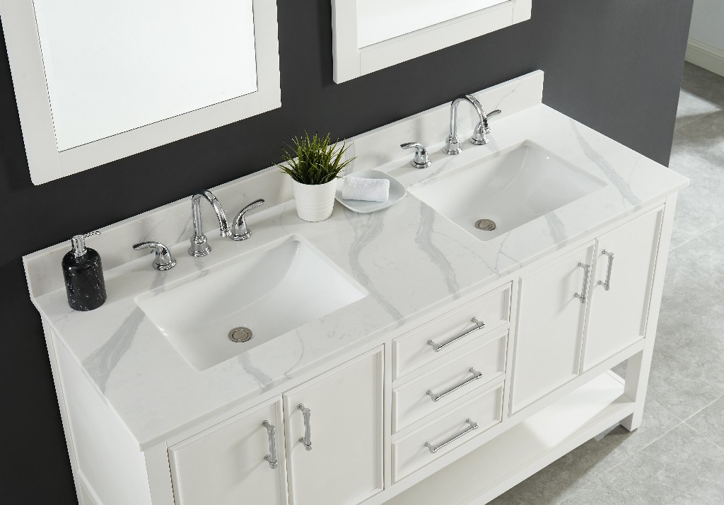 73in Statuario White Quartz Double Sink Bathroom Vanity Top Buy