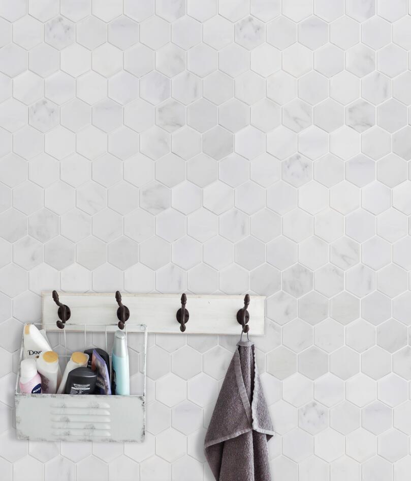 Oriental White Mosaic Honed 2" Hexagon 