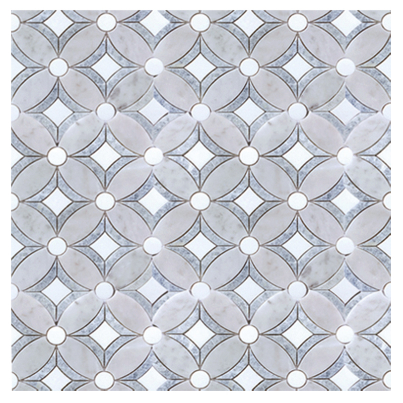 Carrara & Thassos White & Argentina Blue Waterjet Mosaic