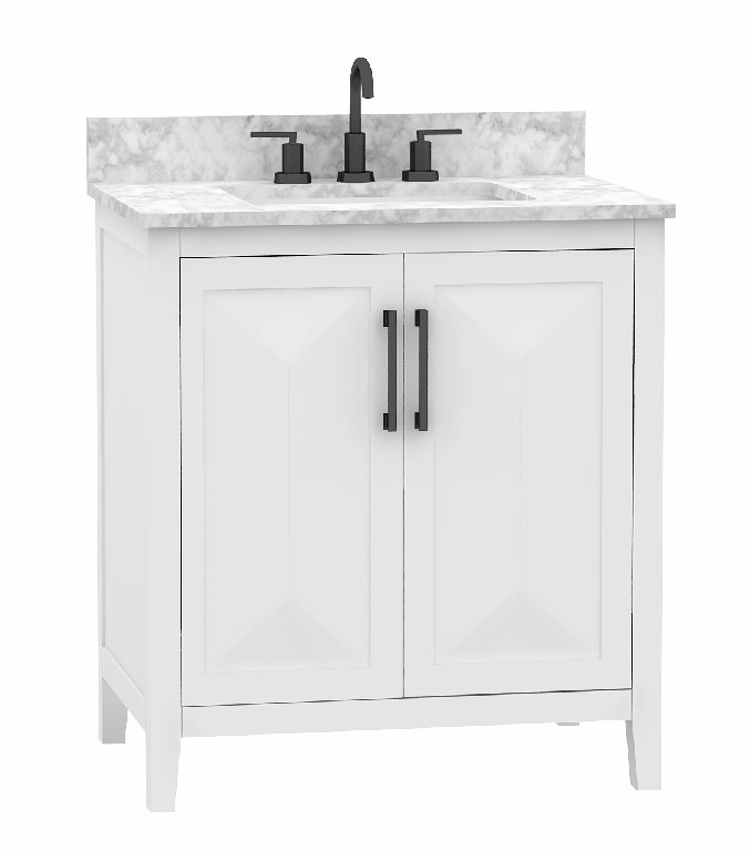 Smyma 30-in Vanity Combo Dove White with Carrara White Engineered Stone Top
