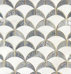 Thassos & Palladium Gray With Gold Accents Waterjet Mosaic Shell 