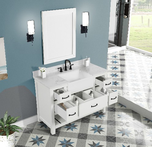 Farmington 48-in White Single Sink Bathroom Vanity with Engineered Stone Vanity Top- V1.0