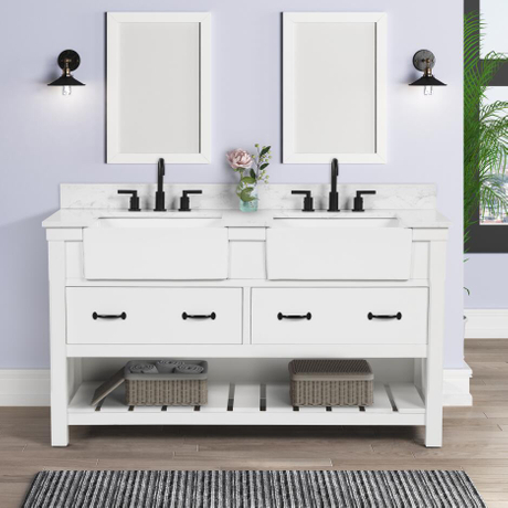 Farmington 60-in White Single Sink Bathroom Vanity with Engineered Stone Vanity Top- V1.0