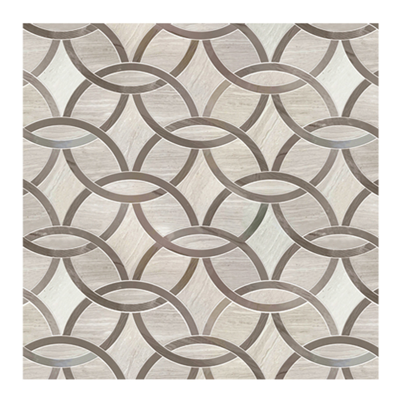 Wooden White & Athens Gray Waterjet Mosaic Interlocking Circles 