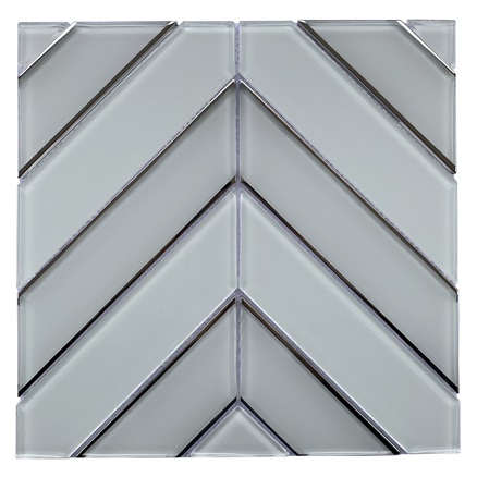 Diamond Pattern Chevron Glass Mosaic with Metallic Edge