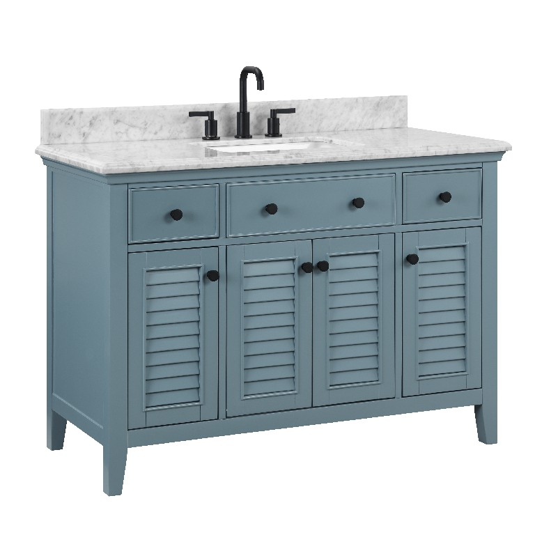 Windham 48-in Vanity Combo Steel Blue with Bianco Carrara Marble Top