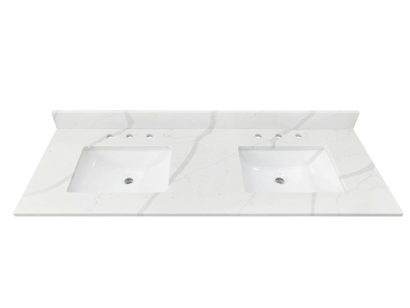 61-in Statuario White Quartz Double Sink Bathroom Vanity Top