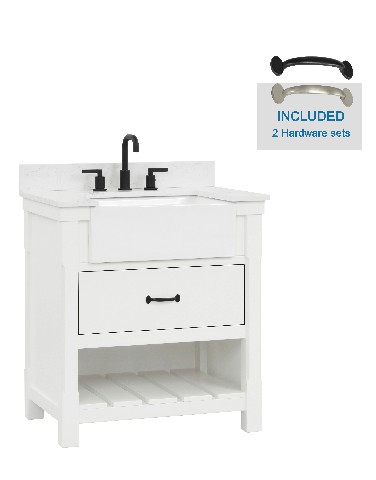 Farmington 30-in Vanity Combo in White with 1in Thichness Authentic Italian Carrara Marble Top -plus V2.0