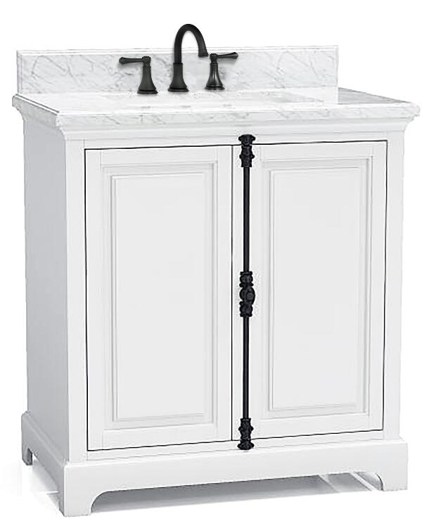 Icon 30-in Vanity Combo in Dove White with 1in Thichness Authentic Italian Carrara Marble Top -plus V2.0