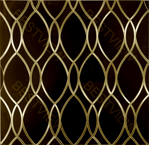 Gold Ribbons - Black Porcelain with Gold Metal Accents Waterjet Mosaic
