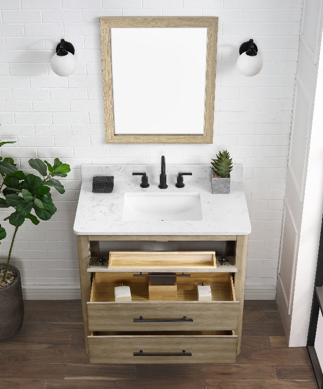 Safford 30-in Vanity Combo Light Wooden with Carrara White Engineered Stone Top