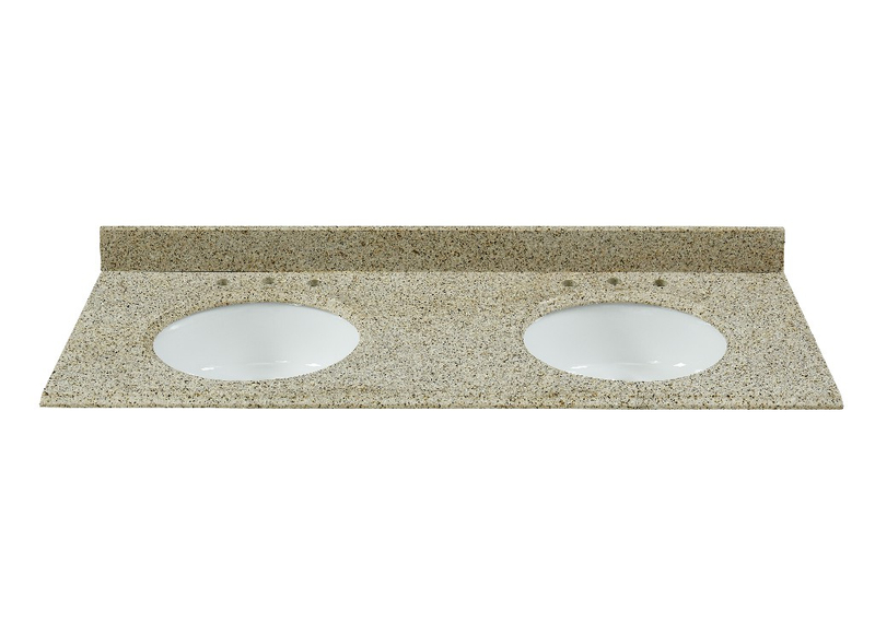 61-in Beige/Polished Desert Gold Granite Double Sink Bathroom Vanity Top