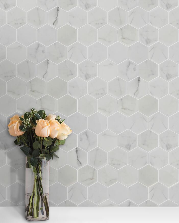 Calacatta White Marble Mosaic Polished 3" Hexagon