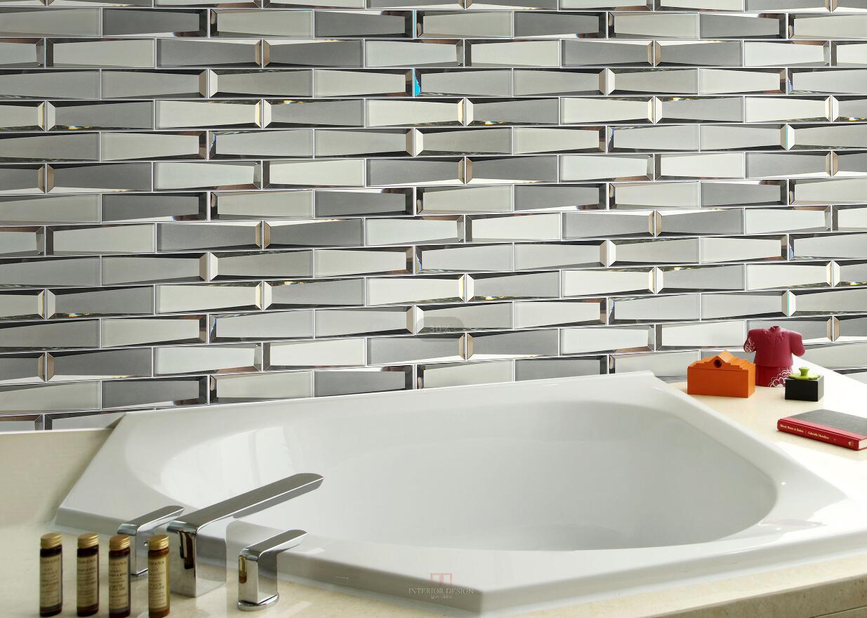 Carrara Marble & 3d Glass Mix Mosaic 2”x6”