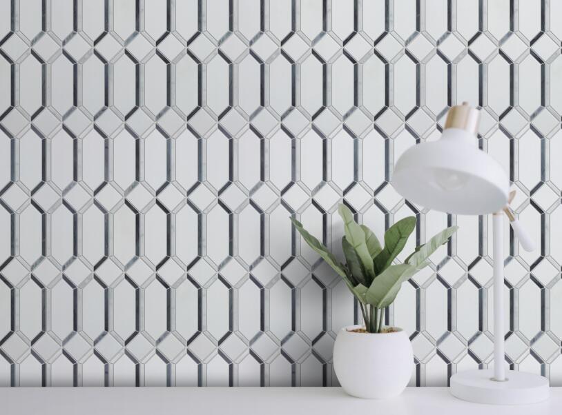  White & Gray Marble Mosaic Elongated Hex & Diamond