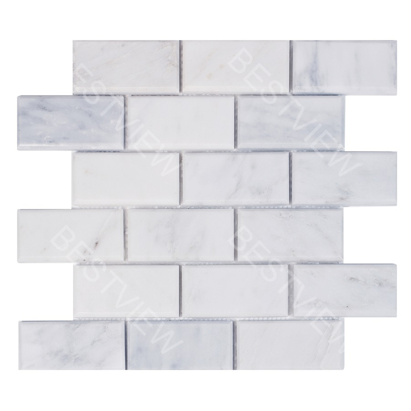 Oriental White Mosaic Polished 2"×4 " Bevel Brick Pattern 
