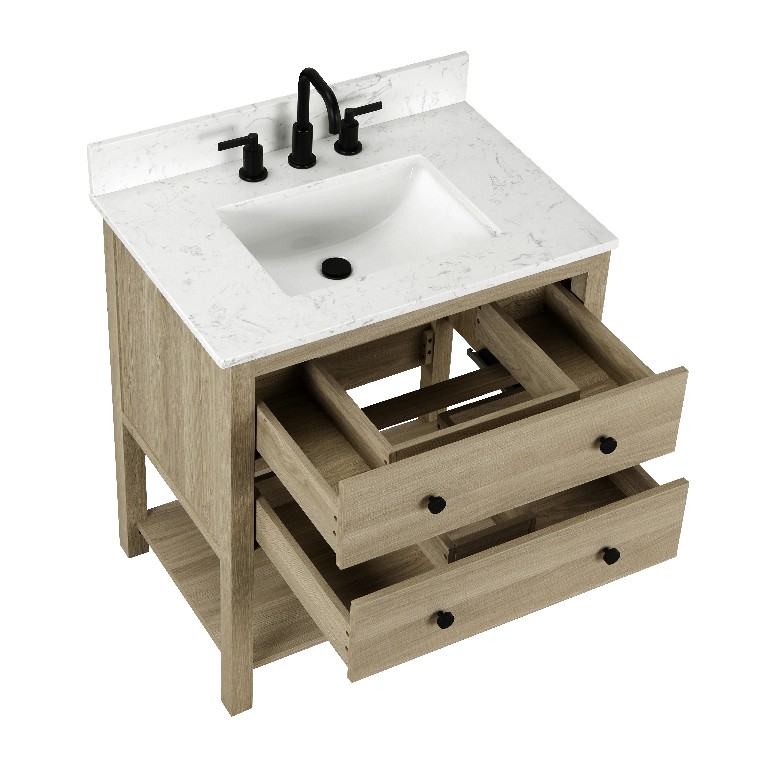 Encino 36-in Vanity Combo Light Oak with Carrara White Engineered Stone Top