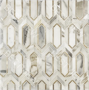 Calacatta Gold with Golden Metal Waterjet Mosaic Elongated Hexagon
