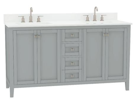 Coltrane 60-in Vanity Combo in Light Gray with 1in Thichness Authentic Italian Carrara Marble Top - V1.0
