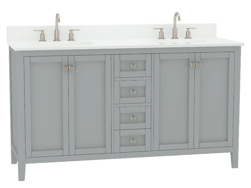 Coltrane 60-in Vanity Combo in Light Gray with 1in Thichness Authentic Italian Carrara Marble Top - Plus V2.0