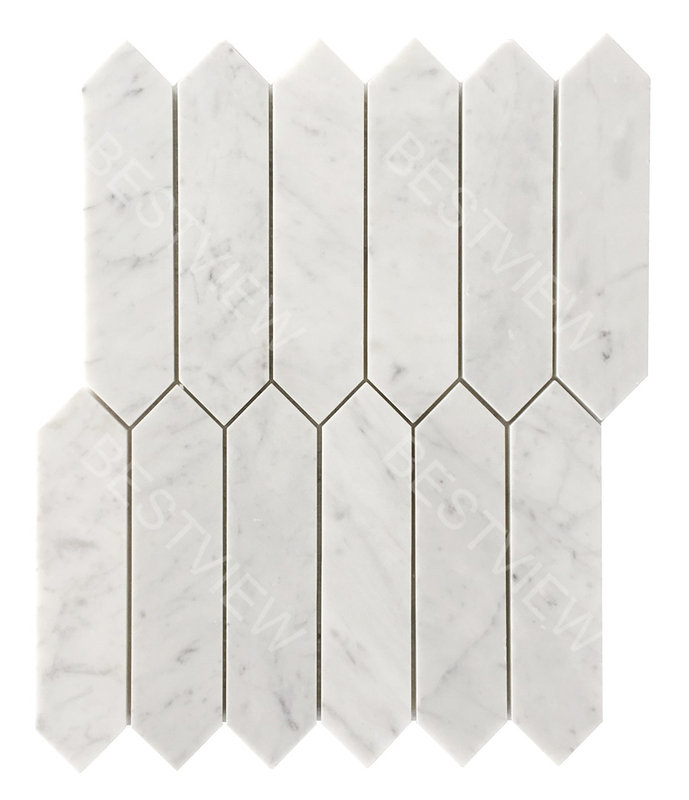 Carrara White Mosaic Polished 2"×8 " Elongated Hexagon
