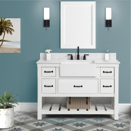 Farmington 48-in Vanity Combo in White with 1in Thichness Authentic Italian Carrara Marble Top- V2.0