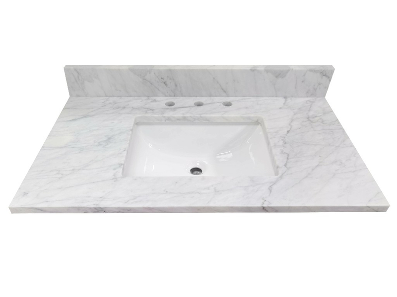 37 In. Bianco Carrara White Marble Vanity Top Premium 1 In. Thickness with White Sink