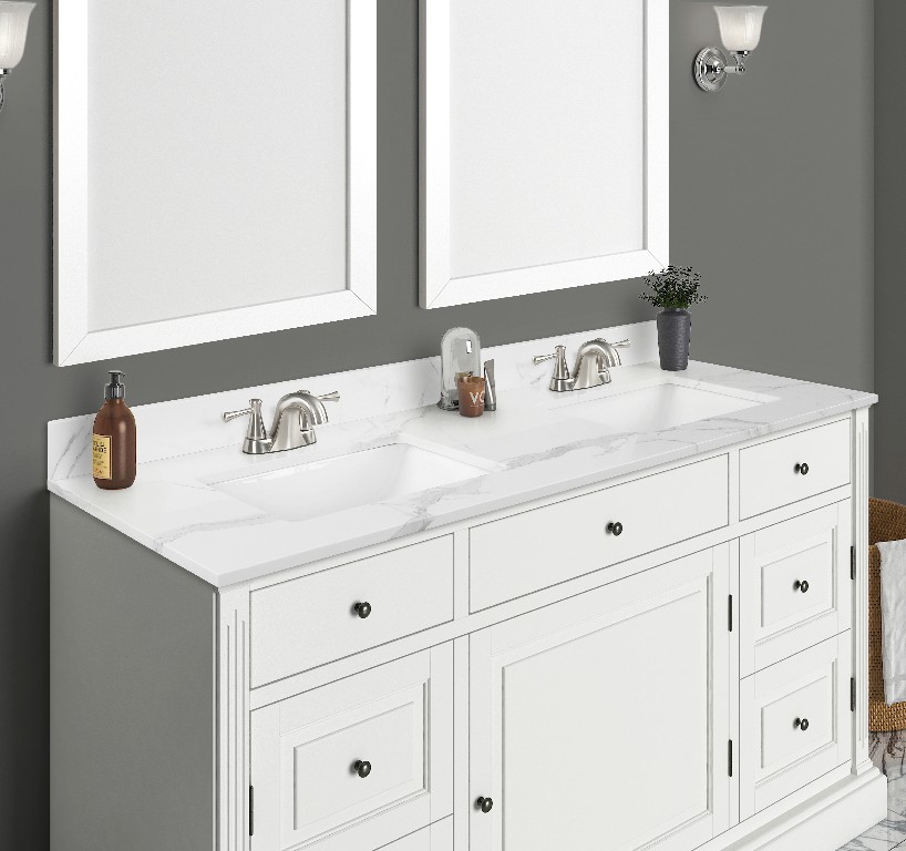 73-in Calacatta Engineered Marble Double Sink Bathroom Vanity Top