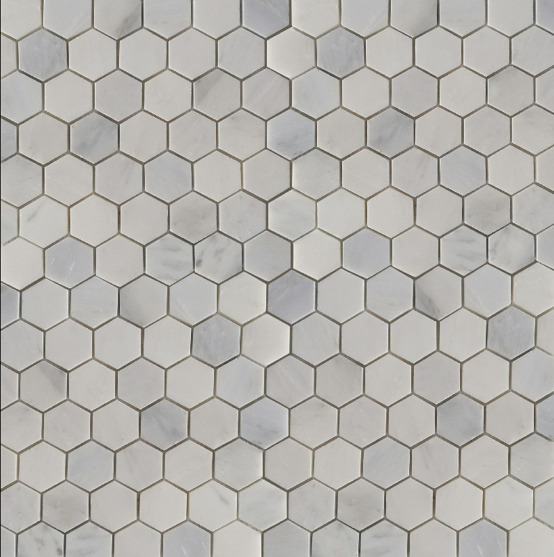 Oriental White Mosaic Polished 2" Hexagon 