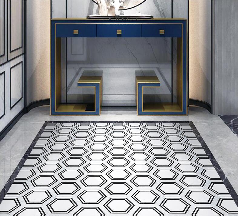 Black And White Waterjet Mosaic Hexagon