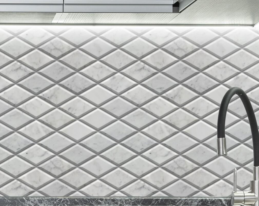 Carrara White Marble Mosaic Diamond Beveled